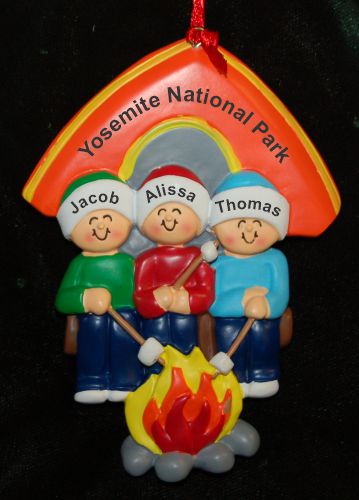 Camping Family of 3 Christmas Ornament Personalized by Russell Rhodes