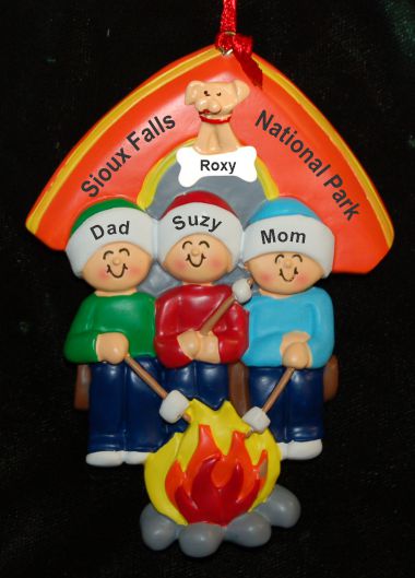 Family Christmas Ornament for 3 with Pets Personalized by RussellRhodes.com