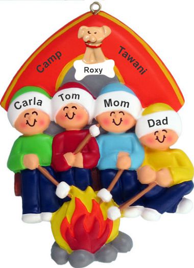 Camping Christmas Ornament Family of 4 with Pets Personalized by RussellRhodes.com
