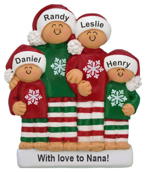Grandparents Christmas Ornament Comfy Pajamas for 4 Grandkids Personalized by RussellRhodes.com
