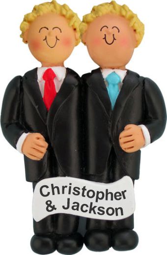 Same Sex Marriage Christmas Ornament Blond Males Personalized by RussellRhodes.com