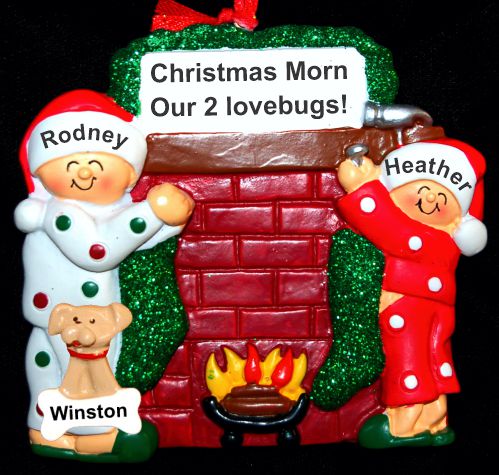 Christmas Morn Fireplace 2 Children Christmas Ornament with Pets Personalized by RussellRhodes.com
