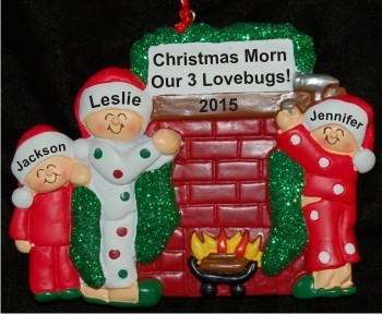 Our Warm Fireplace Together 3 Kids Christmas Ornament Personalized by Russell Rhodes