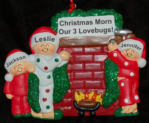 Our Warm Fireplace Together 3 Kids Christmas Ornament Personalized by RussellRhodes.com