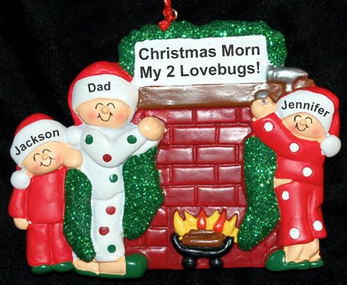 Single Dad Christmas Ornament Winter Morn with 2 Kids Personalized by RussellRhodes.com