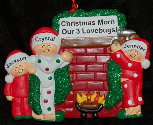 Warm Fireplace Together 3 Grandkids Christmas Ornament Personalized by RussellRhodes.com