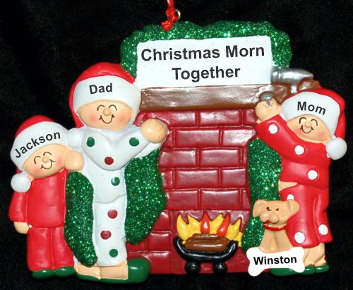 Family Christmas Ornament Winter Morn for 3 with Pets Personalized by RussellRhodes.com