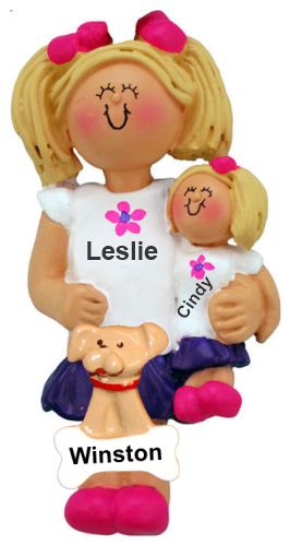 Kids Christmas Ornament Blond Female with Doll & Pet Personalized by RussellRhodes.com