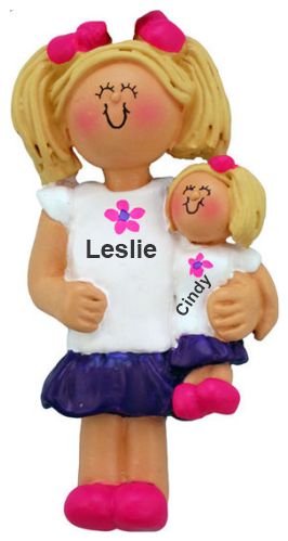 Kids Christmas Ornament Blond Female with Doll Personalized by RussellRhodes.com
