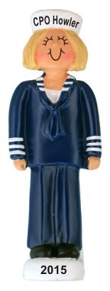 Navy Female Blond Christmas Ornament Personalized by Russell Rhodes
