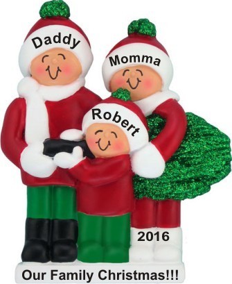 Buying Our Family Tree Family of 3 Christmas Ornament Personalized by Russell Rhodes
