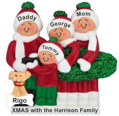 Buying Our Family Tree Family of 4 Christmas Ornament with Pets Personalized by RussellRhodes.com