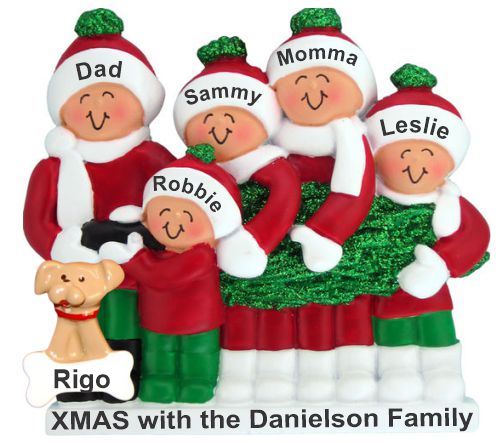 Buying Our Family Tree Family Christmas Ornament for 5 with Pets Personalized by RussellRhodes.com