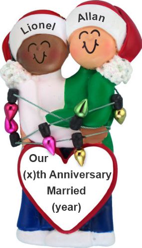Biracial Gay Couple Anniversary Christmas Ornament Personalized by RussellRhodes.com