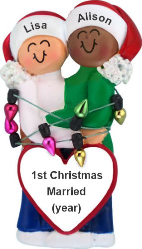 Biracial Lesbian Couple First Christmas Married Ornament Personalized by RussellRhodes.com