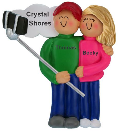 Selfie Christmas Ornament Male with Blond Female Personalized by RussellRhodes.com