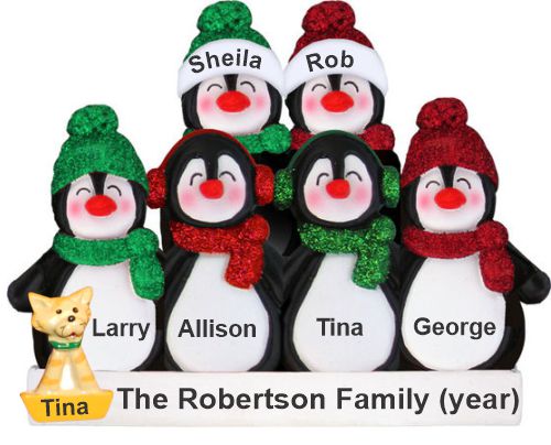 Holiday Fun Penguins Christmas Ornament for 6 with Pets Personalized by RussellRhodes.com