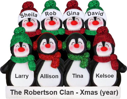 Holiday Fun 8 Penguins Christmas Ornament Personalized by RussellRhodes.com