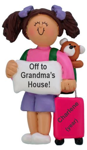 Kids Christmas Ornament Staying with Grandparents Brunette Female Personalized by RussellRhodes.com
