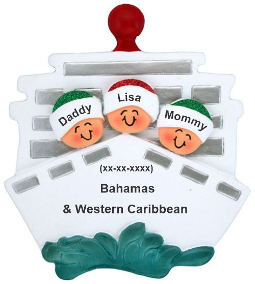 Cruisin' Family of 3 Out to Sea Christmas Ornament Personalized by RussellRhodes.com