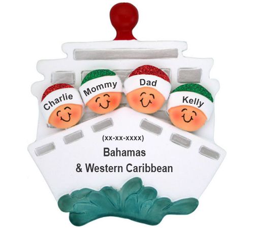Cruisin' Family of 4 Out to Sea Christmas Ornament Personalized by RussellRhodes.com
