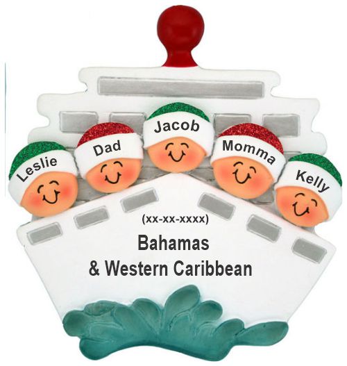 Cruisin' Family of 5 Out to Sea Christmas Ornament Personalized by RussellRhodes.com