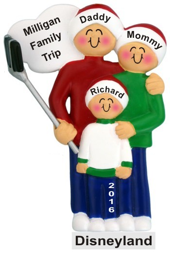 Selfie Family of 3 Christmas Ornament Personalized by Russell Rhodes