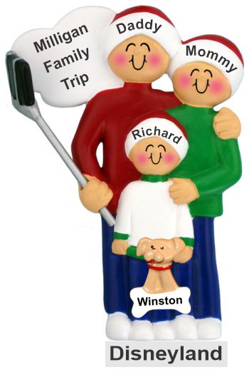 Family Vacation Christmas Ornament for 3 with Pets Personalized by RussellRhodes.com