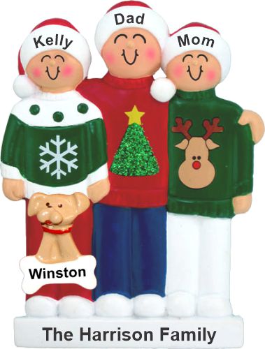 Family Christmas Ornament Dressed to Impress for 3 with Pets Personalized by RussellRhodes.com