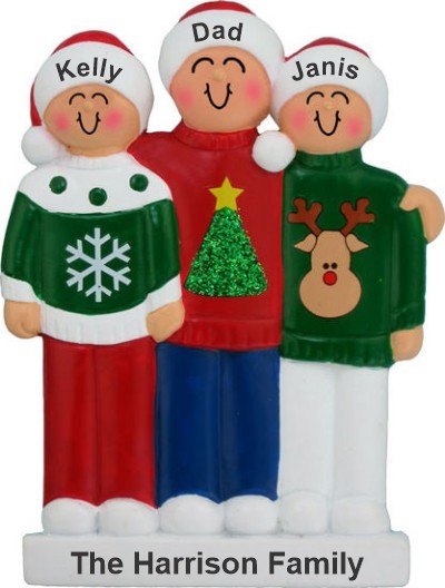 Single Dad 2 Kids Holiday Sweaters Christmas Ornament Personalized by RussellRhodes.com
