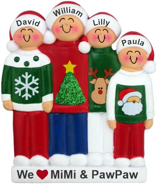 4 Grandkids Holiday Sweaters Love for Grandparent(s) Christmas Ornament Personalized by RussellRhodes.com