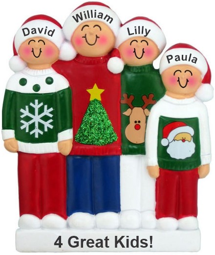 Family Christmas Ornament Dressed to Impress Just the 4 Kids Personalized by RussellRhodes.com