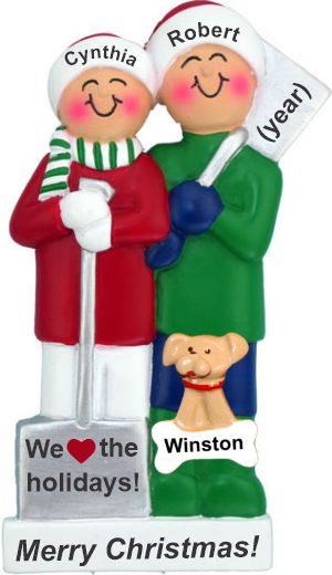 Couples Christmas Ornament White Xmas with Pets Personalized by RussellRhodes.com