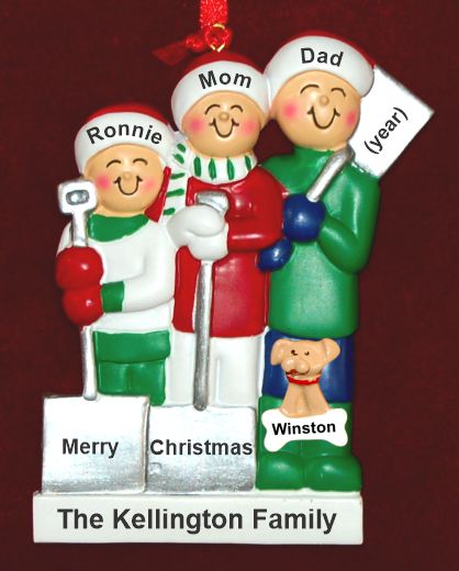 Family Christmas Ornament White Xmas for 3 with Pets Personalized by RussellRhodes.com