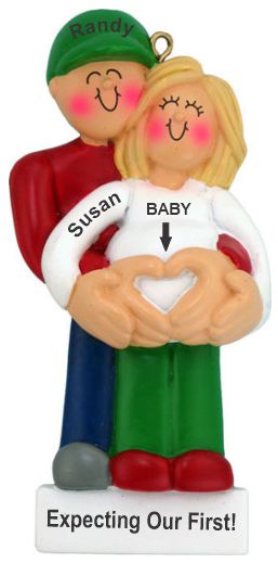 Pregnant Christmas Ornament Couple Blond Female Expecting 1st Baby Personalized by RussellRhodes.com