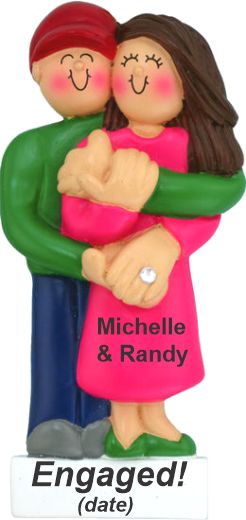 Engaged Christmas Ornament Couple with Brunette Female Personalized by RussellRhodes.com