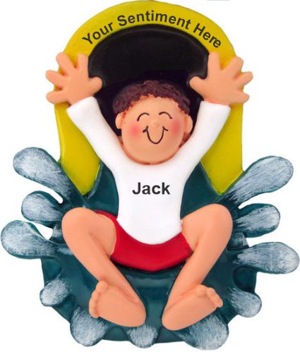 Water Slide Fun Male Brunette Christmas Ornament Personalized by RussellRhodes.com