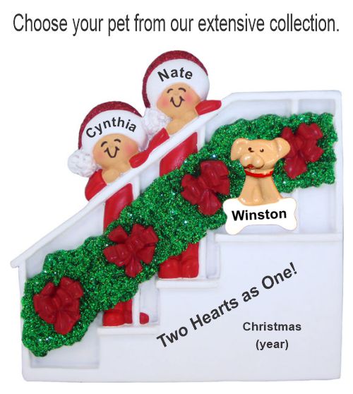 Holiday Banister for Couples Christmas Ornament with Pets Personalized by Russell Rhodes