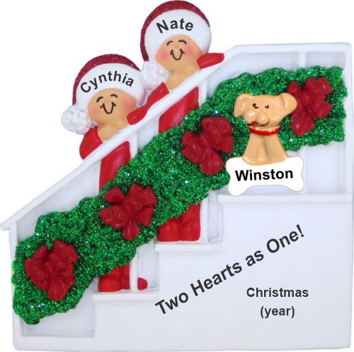 Couples Christmas Ornament Holiday Banister with Pets Personalized by RussellRhodes.com