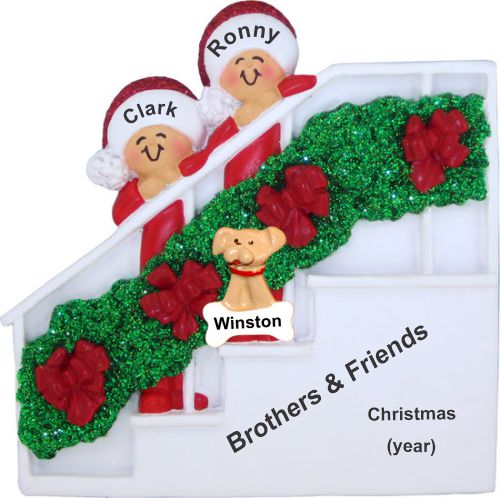 2 Siblings Christmas Ornament for Brothers Holiday Banister with Pets Personalized by RussellRhodes.com