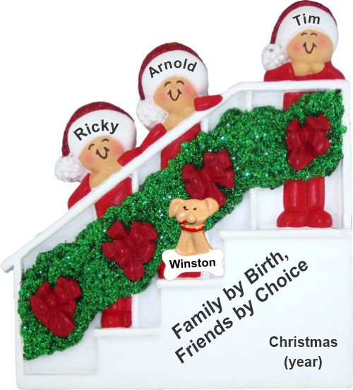 3 Siblings or Brothers Christmas Ornament Holiday Banister with Pets Personalized by RussellRhodes.com