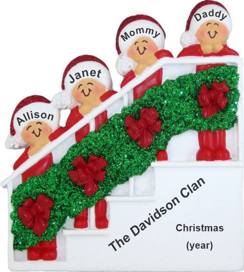 Family Christmas Ornament Holiday Banister for 4 Personalized by RussellRhodes.com