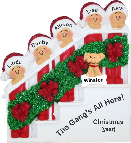 Family Christmas Ornament Holiday Banister Just the 5 Kids with Pets Personalized by RussellRhodes.com