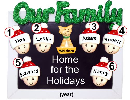 Family Christmas Ornament Holiday Frame for 6 with Pets Personalized by RussellRhodes.com