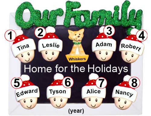 Family Christmas Ornament Holiday Frame for 8 with Pets Personalized by RussellRhodes.com