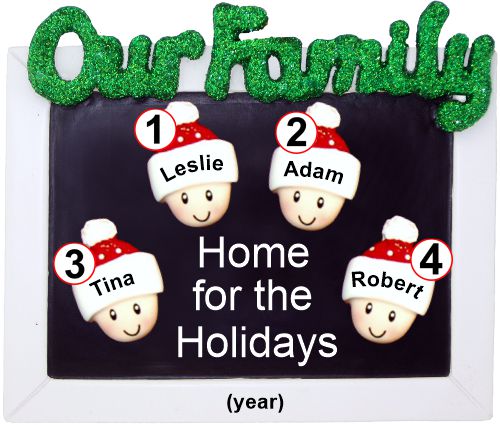 Family Christmas Ornament Holiday Frame for 4 Personalized by RussellRhodes.com