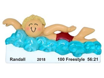 Swimming Achievement Male Blond Christmas Ornament Personalized by Russell Rhodes