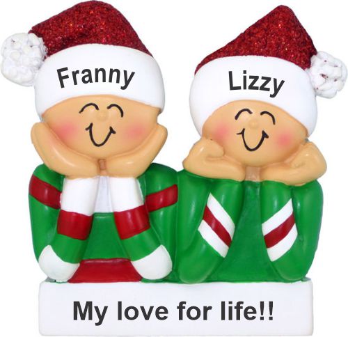 Lesbian Couple Christmas Ornament Xmas Morn PJs Personalized by RussellRhodes.com