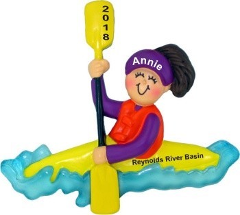 White Water Kayaking Female Brunette Christmas Ornament Personalized by RussellRhodes.com