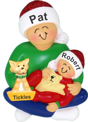 Older Brother with New Baby Brother Christmas Ornament with Pet Personalized by RussellRhodes.com